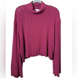 Abound Large Ribbed Berry Long Sleeve Sweatshirt